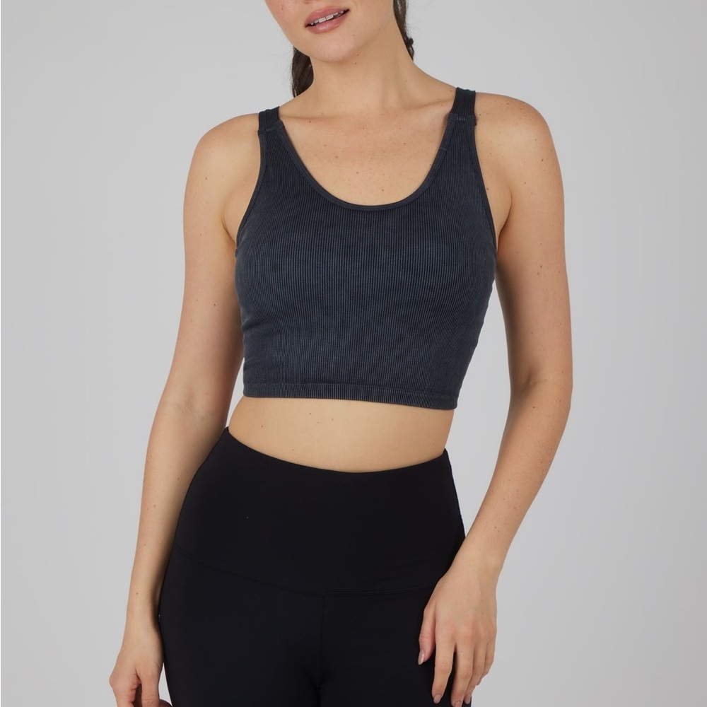 [5x$25] ⭐️Black Top 90 Degree Reflex Ribbed Cropped Crop Tank Sports Bra Small